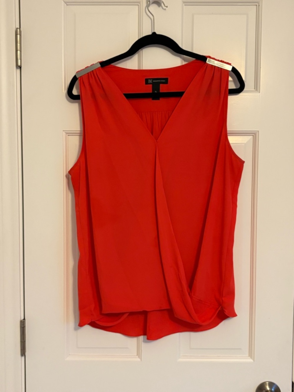 INC red sleeveless v-neck blouse, size XL